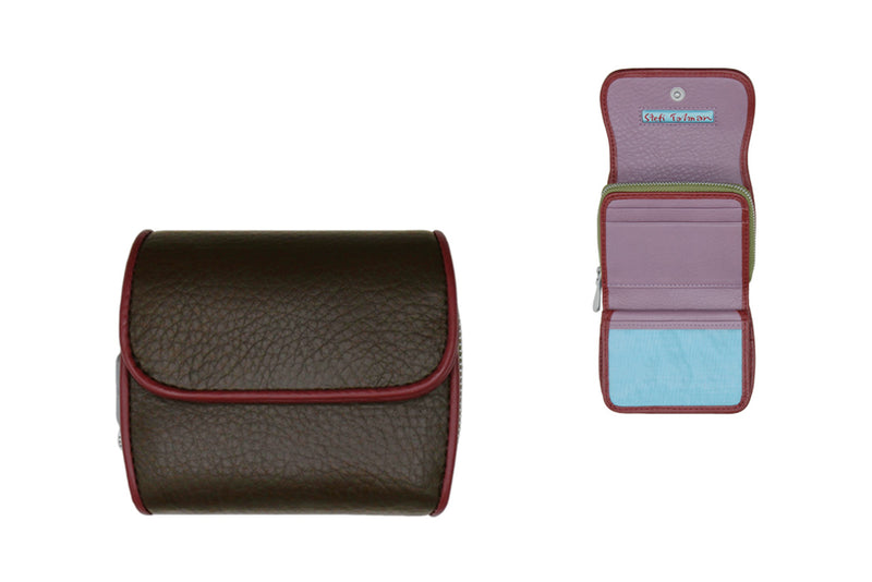 Wallet designed by Stefi Talman. Bestseller item made from european leather. Style CODES 176 in darkbrown with darkred.