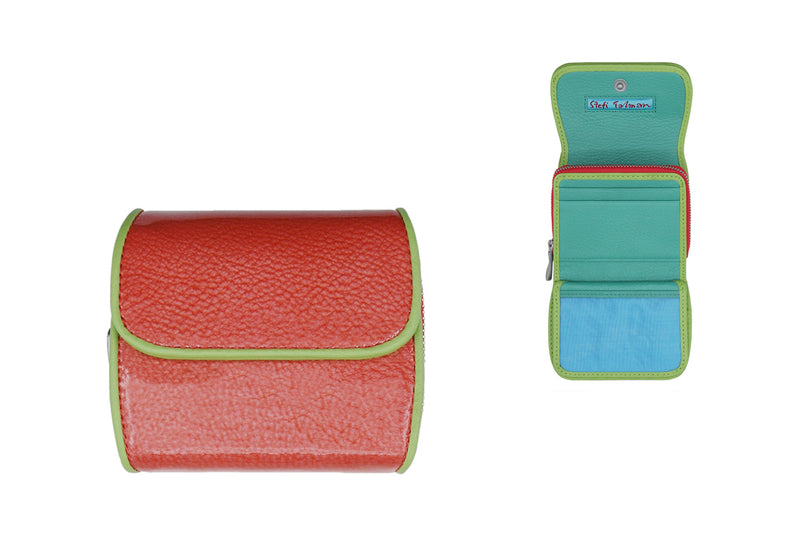 Wallet designed by Stefi Talman. Bestseller item made from european leather. Style CODES 177 in lightgreen with turquoise. 