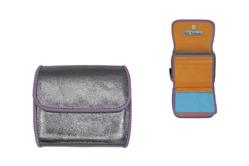 Wallet designed by Stefi Talman. Bestseller item made from european leather. Style CODES 179 in graphite with lilac.