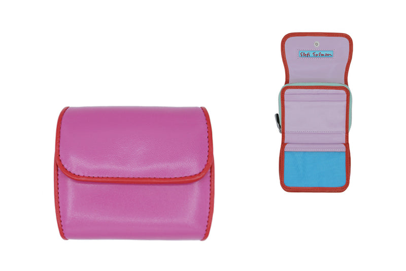 Wallet designed by Stefi Talman. Bestseller item made from european leather. Style CODES 188 in pink with red.